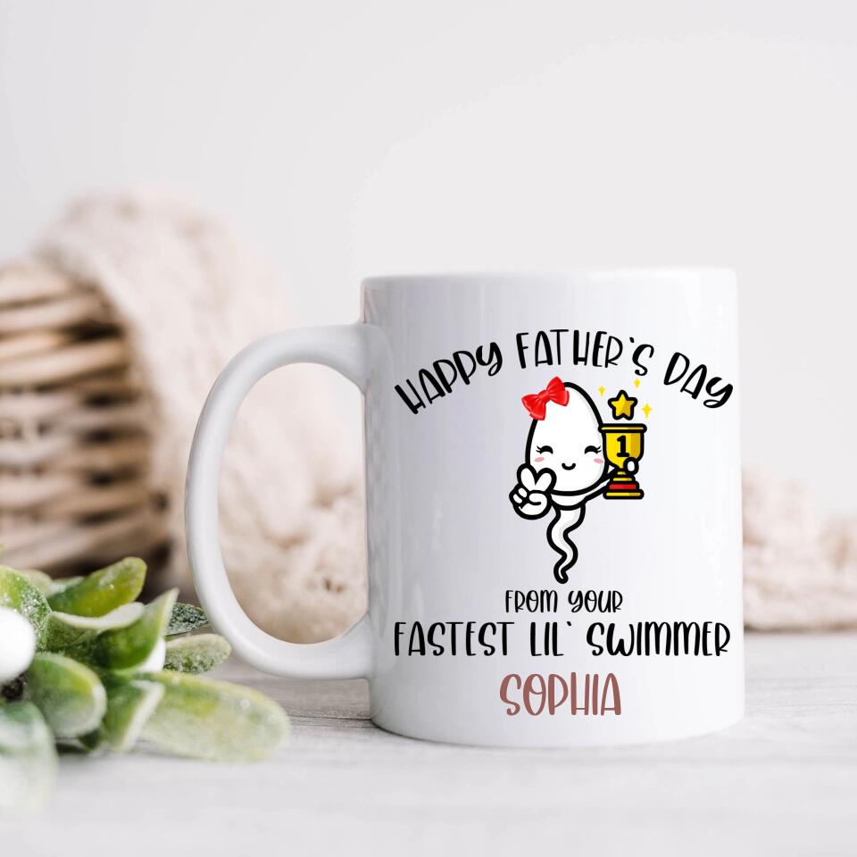 Personalized Father's Day Coffee Mug - Funny Gift Idea For Father's Day - Happy Father's Day From Your Fastest Lil' Swimmer