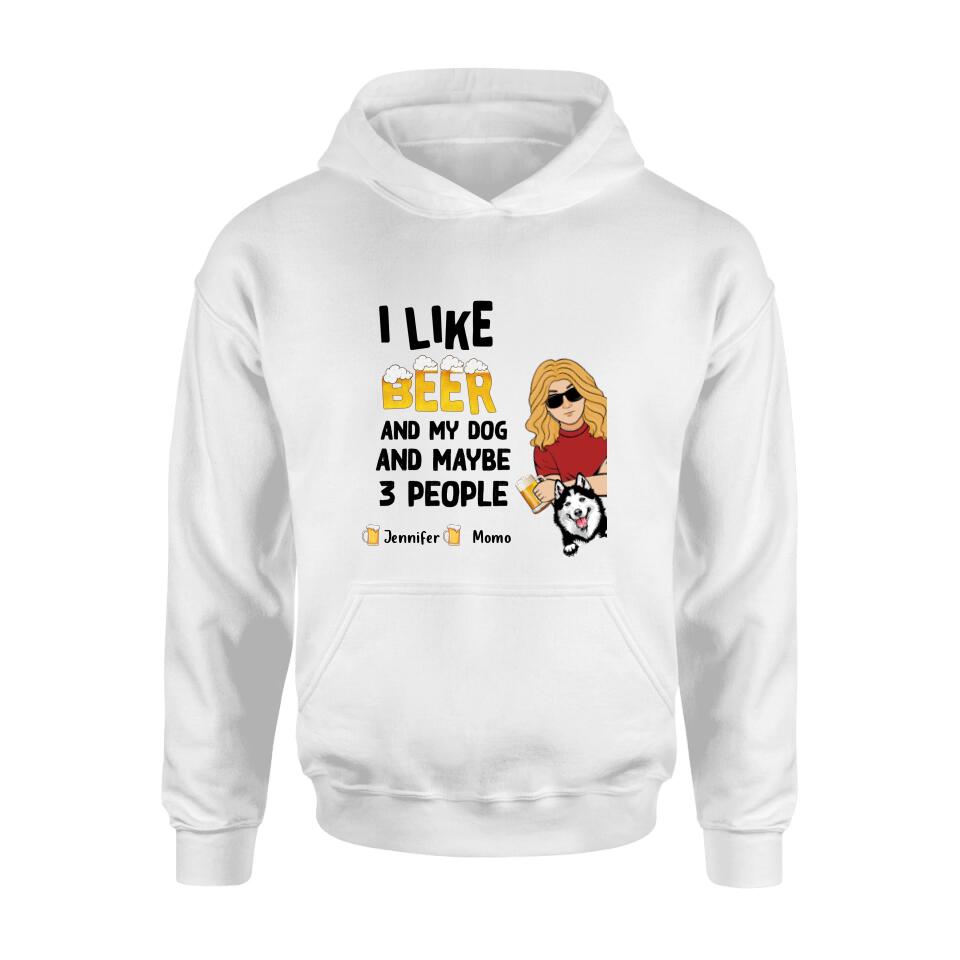 Personalized Dog T-shirt/Long Sleeve/Sweatshirt/Hoodie - Up to 4 Dogs - Mother's Day/Father's Day Gift Idea For Dog Lovers  - I Like Beer And My Dog And Maybe 3 People