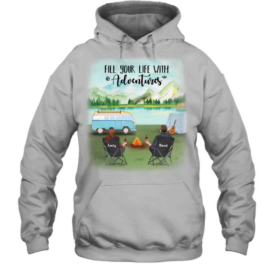 Personalized Camping T-shirt/Pullover Hoodie - Couple/Parents With Up to 6 Kids And 2 Pets - Best Gift For Camping Lover