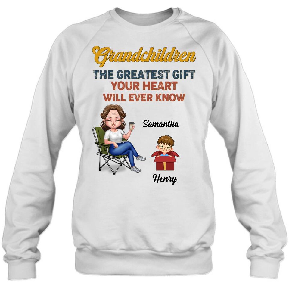 Personalized Grandma Shirt/Long sleeve/Sweatshirt/Hoodie - Gift Idea For Grandma/Mother's Day - Up to 7 Kids - Grandchildren The Greatest Gift Your Heart Will Ever Know