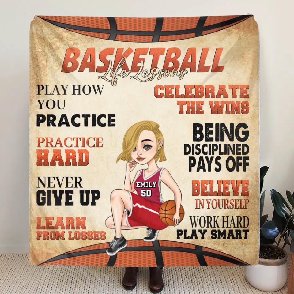 Personalized Basketball Girl Quilt/Fleece Throw Blanket - Gift Idea For Basketball Lovers - Believe In Yourself Work Hard & Play Smart