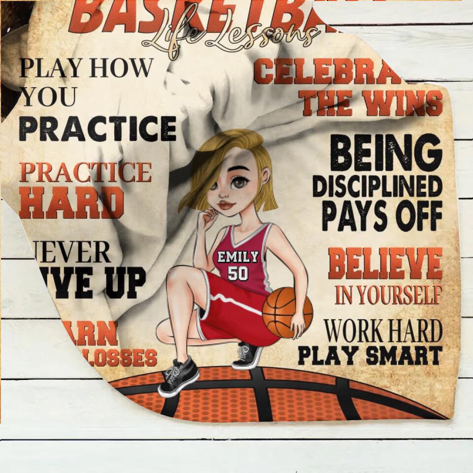 Personalized Basketball Girl Quilt/Fleece Throw Blanket - Gift Idea For Basketball Lovers - Believe In Yourself Work Hard & Play Smart