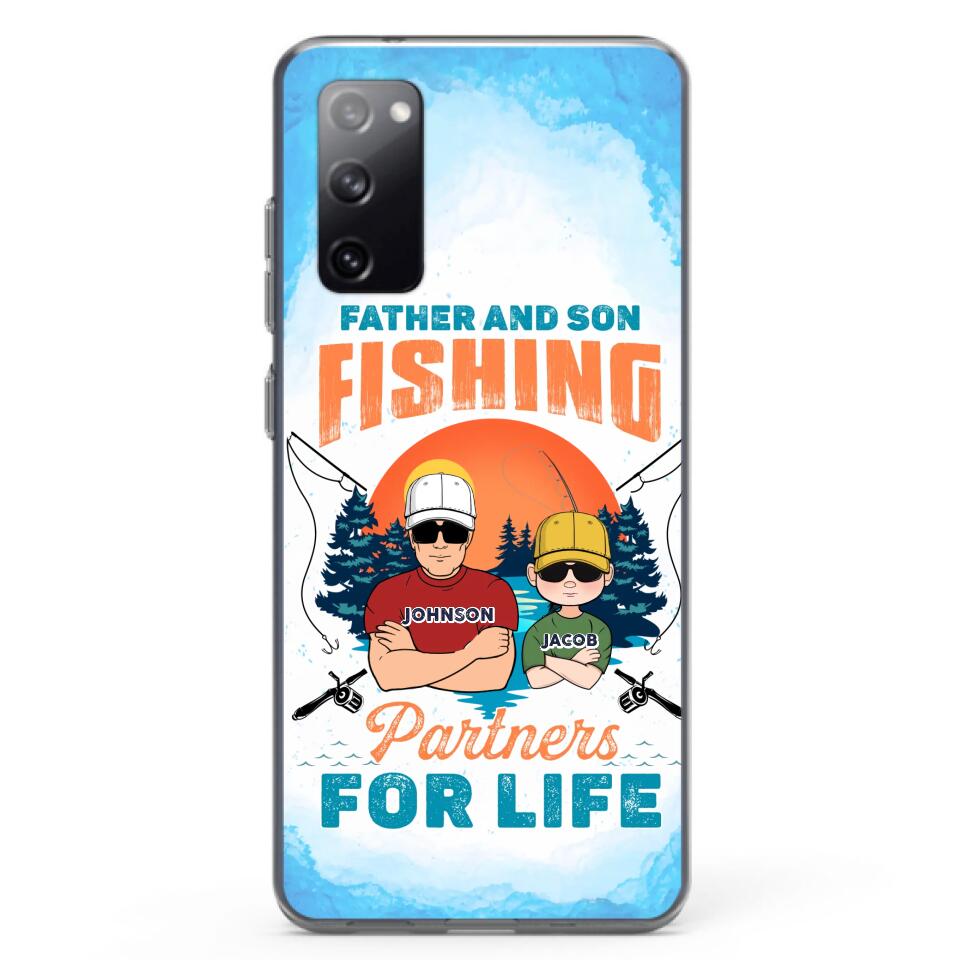 Custom Personalized Father And Son Fishing Phone Case For iPhone And Samsung - Dad With Upto 3 Children - Gift Idea For Father/ Son/ Daughter/ Father's Day/ Fishing Lover - Father And Son Fishing Partners For Life