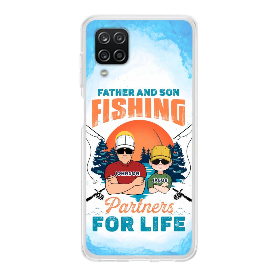 Custom Personalized Father And Son Fishing Phone Case For iPhone And Samsung - Dad With Upto 3 Children - Gift Idea For Father/ Son/ Daughter/ Father's Day/ Fishing Lover - Father And Son Fishing Partners For Life