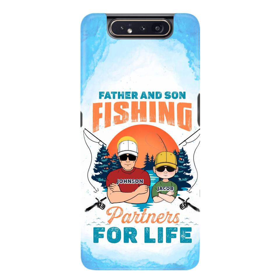 Custom Personalized Father And Son Fishing Phone Case For iPhone And Samsung - Dad With Upto 3 Children - Gift Idea For Father/ Son/ Daughter/ Father's Day/ Fishing Lover - Father And Son Fishing Partners For Life