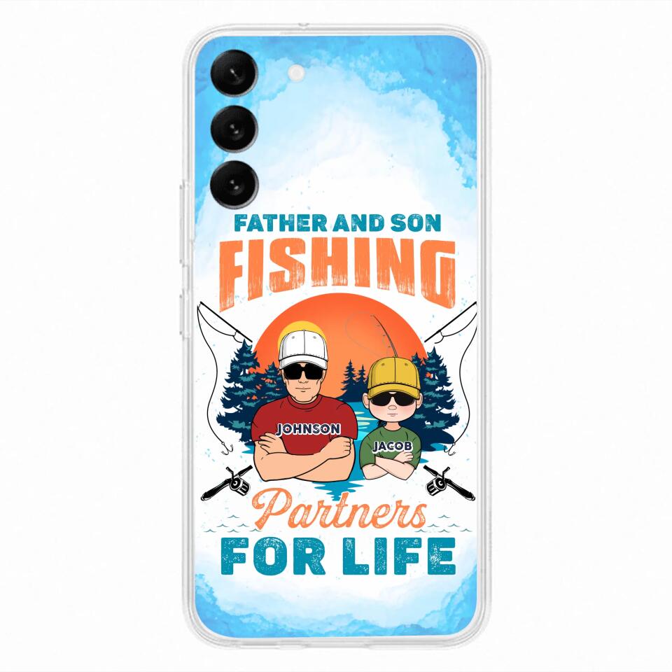 Custom Personalized Father And Son Fishing Phone Case For iPhone And Samsung - Dad With Upto 3 Children - Gift Idea For Father/ Son/ Daughter/ Father's Day/ Fishing Lover - Father And Son Fishing Partners For Life
