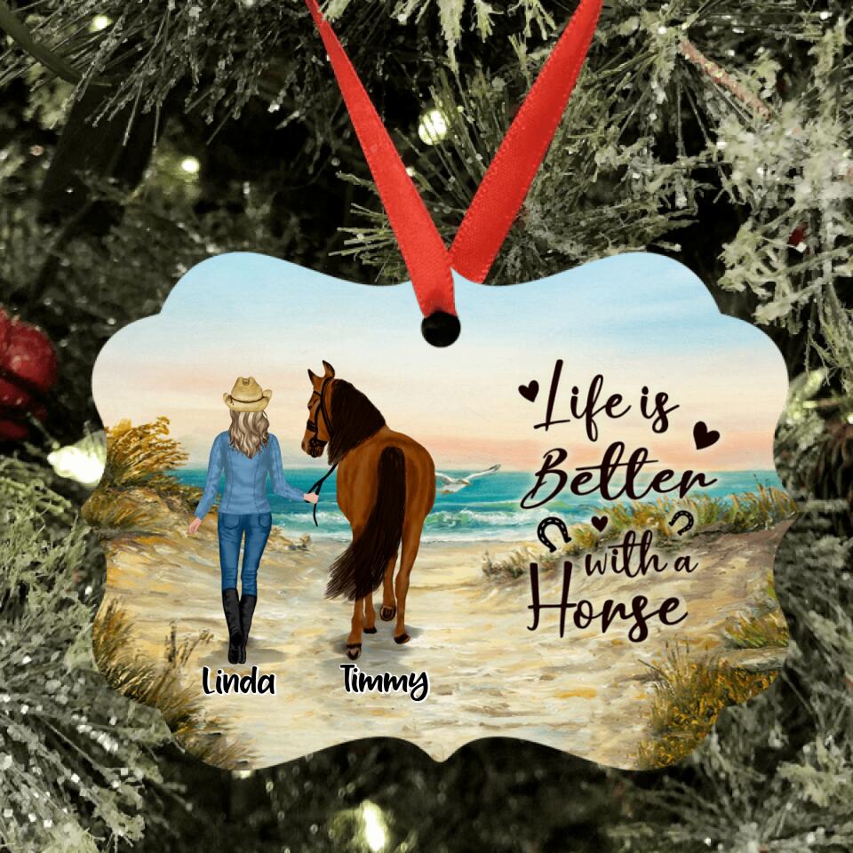Personalized Horse Girl Ornament - Up to 4 Horses - Best Gift For Horse Lover - Life Is Better With Horses