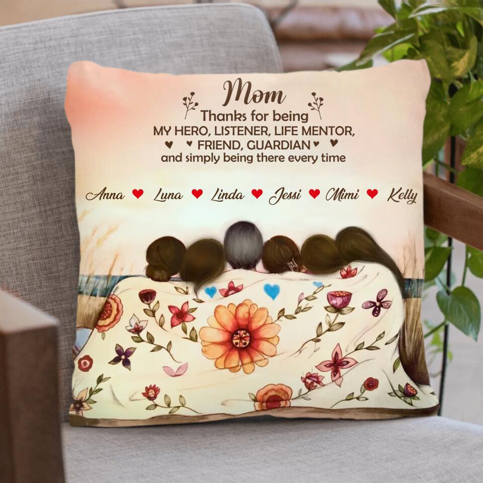 Personalized Mom & Daughter Fleece Throw Blanket/Quilt/Pillow Cover - Gift Idea For Mother's Day - Up to 5 Children - Mom Thanks For Being My Hero