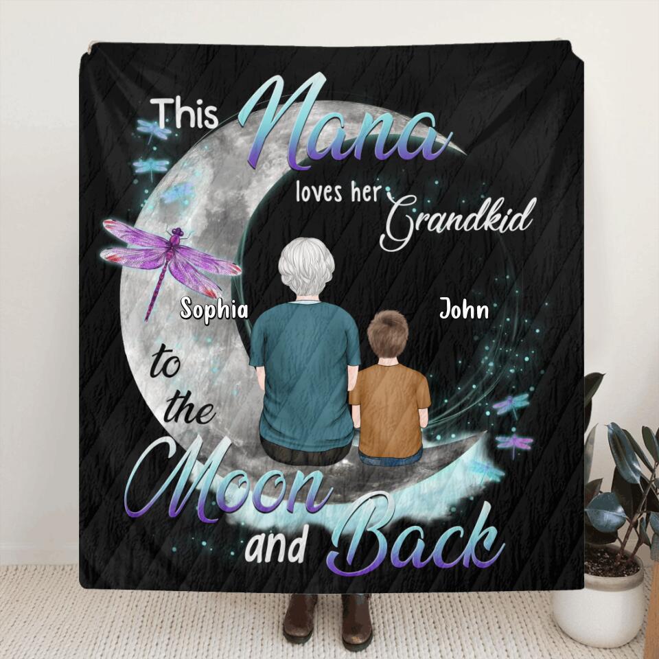 Personalized Grandma Quilt/Fleece Blanket - Up to 4 Kids - Mother's Day Gift For Grandma - This Nana Loves Her Grandkid To The Moon And Back