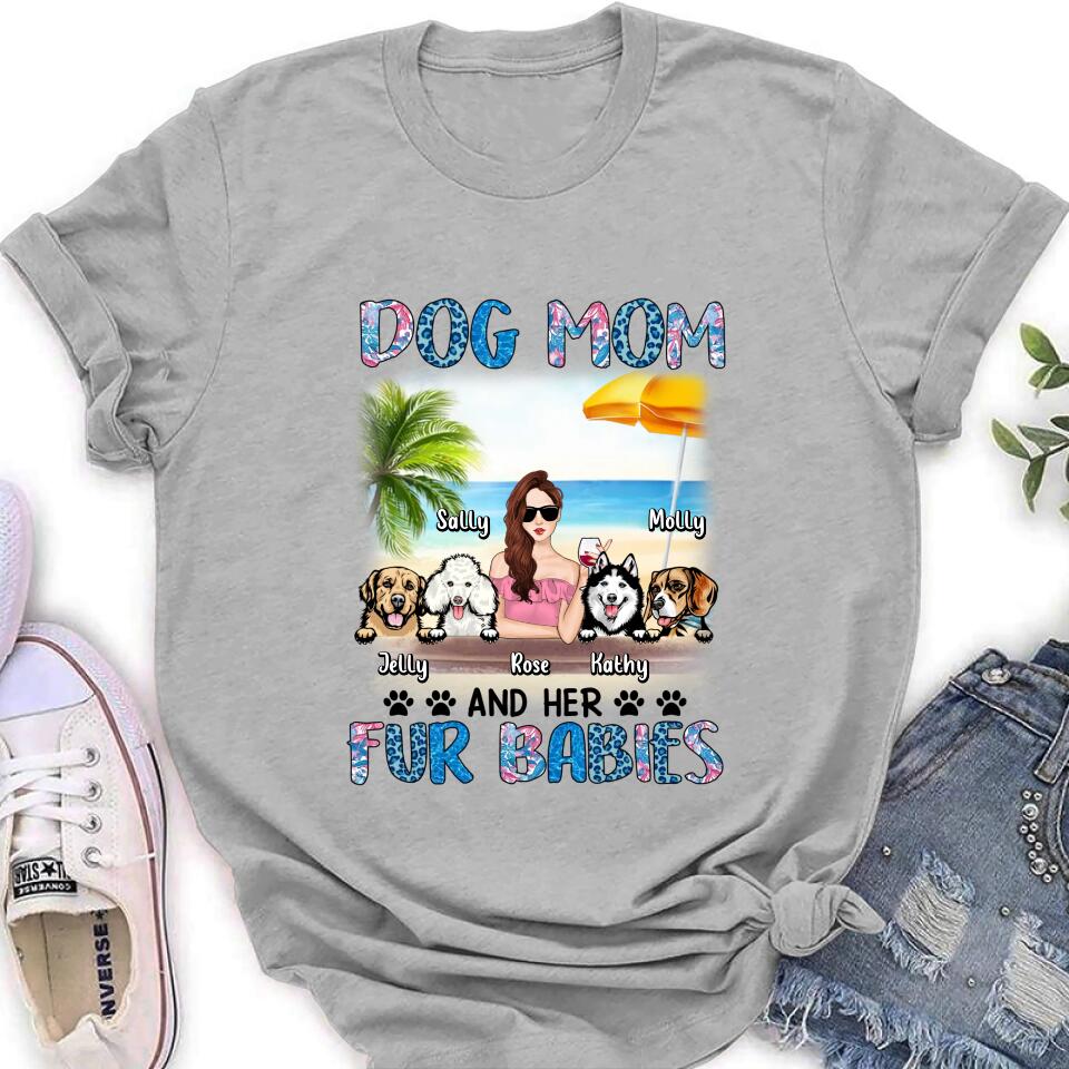 Personalized Dog Mom Summer Patterned Shirt/ Hoodie/Sweatshirt/Long sleeve - Up to 4 Dogs - Gift Idea For Dog Mom/Dog Lovers - Dog Mom And Her Fur Babies
