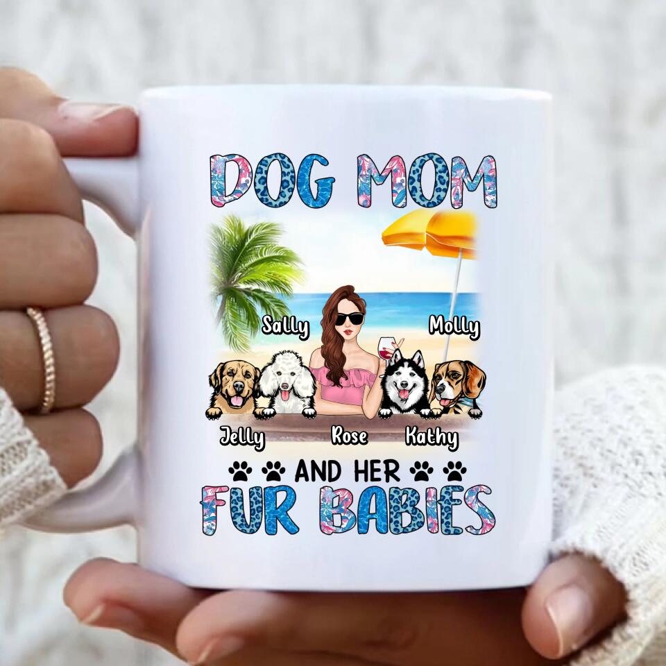 Personalized Dog Mom Summer Patterned Coffee Mug - Up to 4 Dogs - Gift Idea For Dog Mom/Dog Lovers - Dog Mom And Her Fur Babies