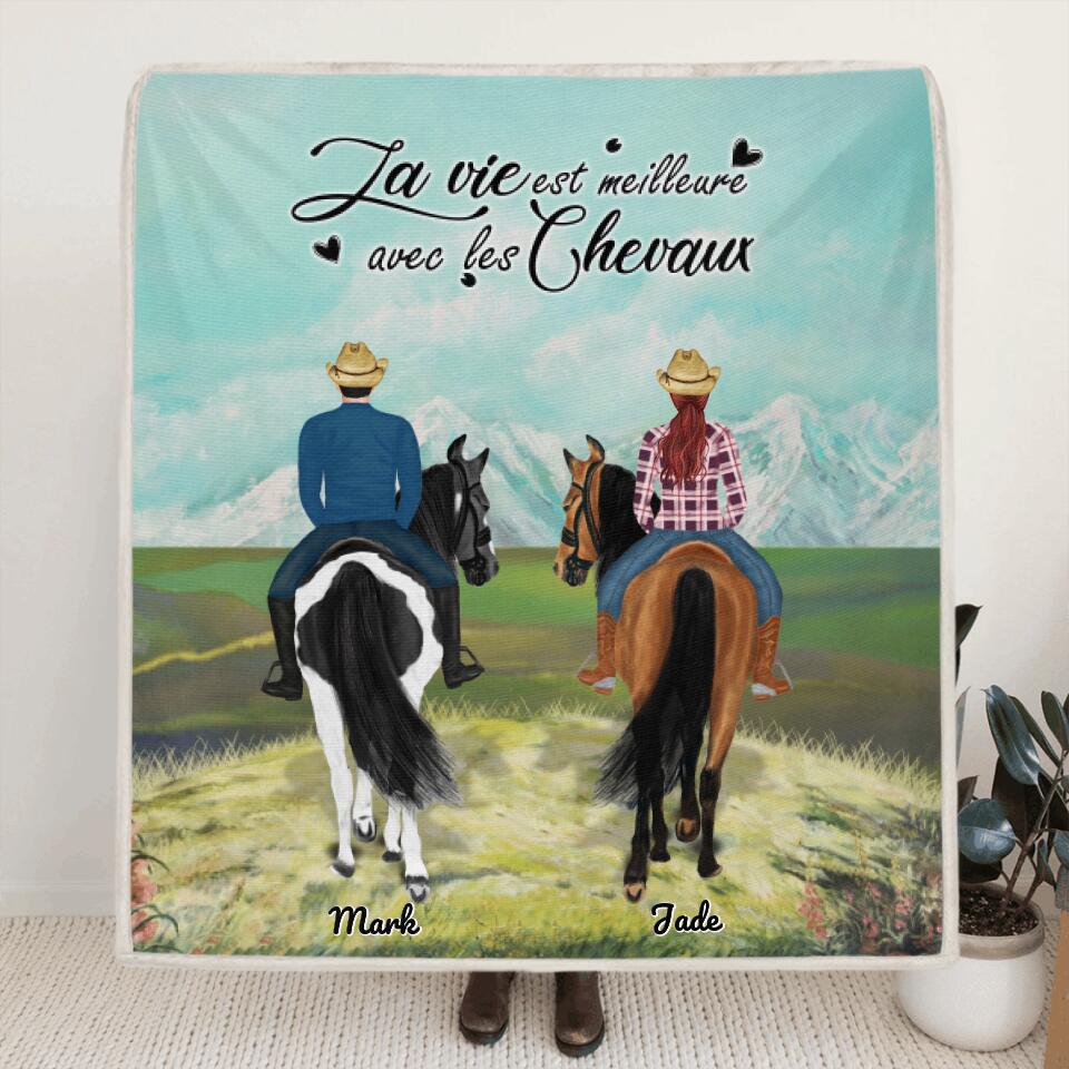 Personalized Riding Horse Blanket - Best Gift For Couple, Horse Lovers - La vie est meilleure avec les chevaux