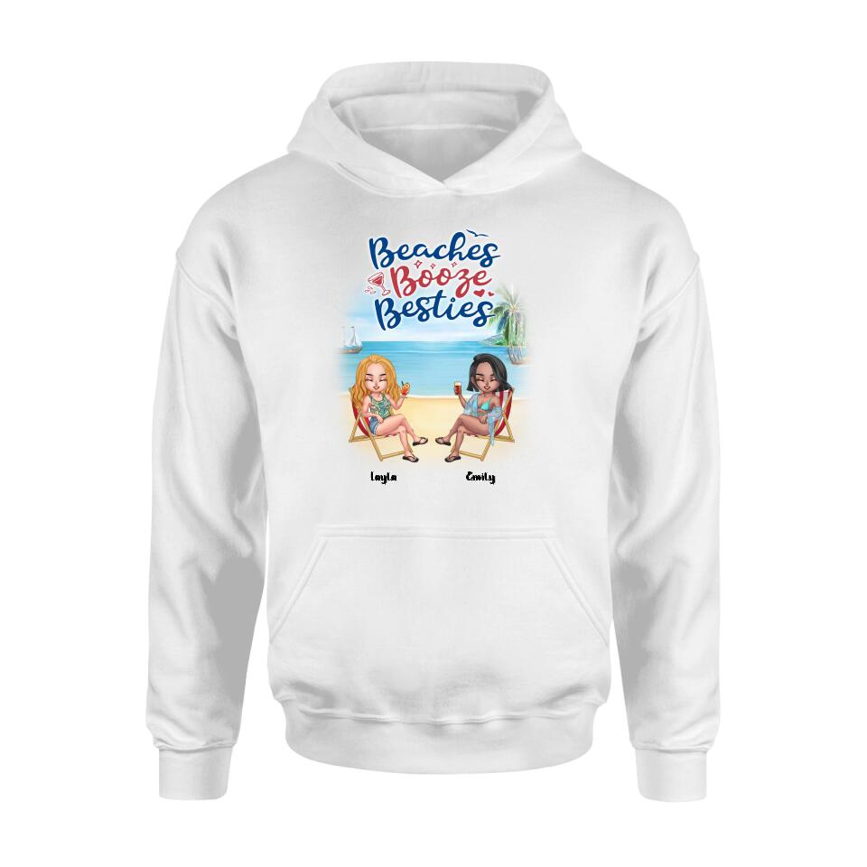 Personalized Besties Shirt - Up to 4 People - Gift Idea For Besties/Friends - Beaches Booze Besties