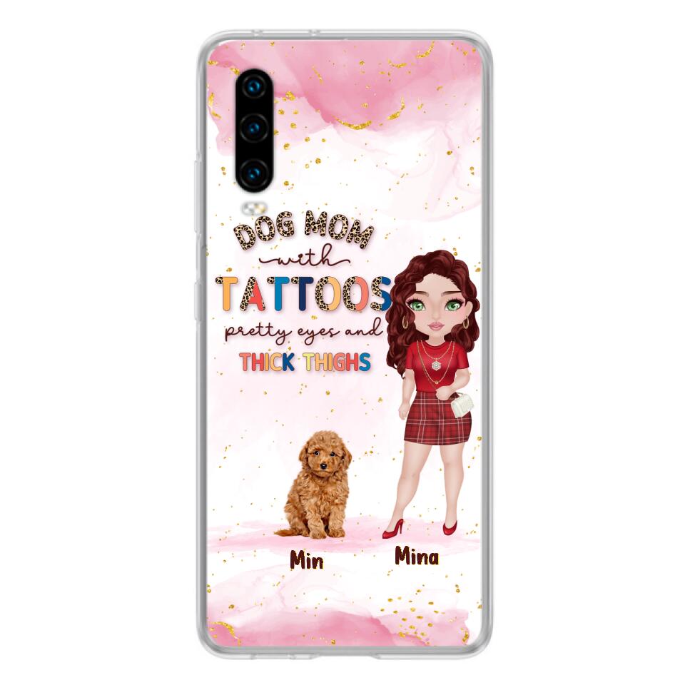 Custom Personalized Dog Mom Phone Case - Up to 5 Dogs - Best Gift Idea For Dog Lovers/Mother's Day - Dog Mom With Tattoos Pretty Eyes And Thick Thighs - Cases For Oppo, Xiaomi And Huawei