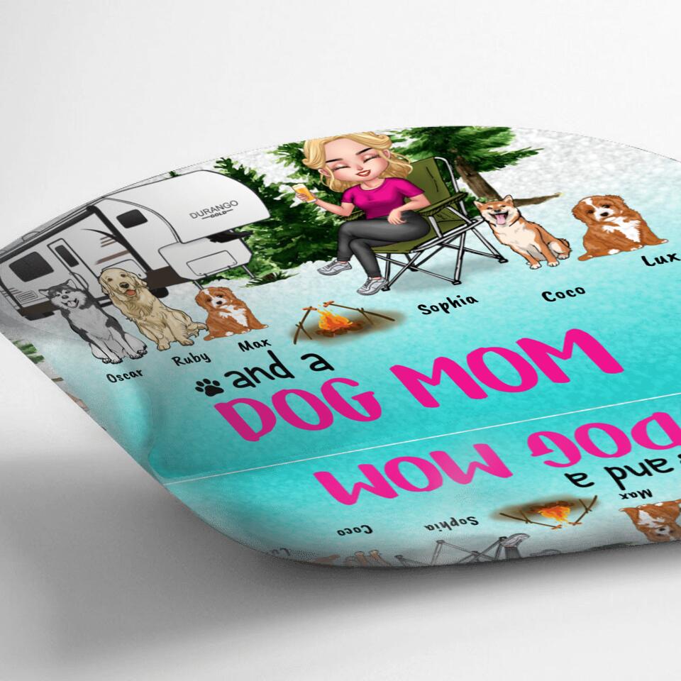 Personalized Dog Camping Queen Pillow Cover & Fleece/Quilt Blanket - Up to 5 Dogs - Gift Idea For Dog Lovers/Mother's Day - Kinda Busy Being A Camping Queen And A Dog Mom