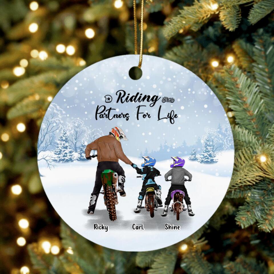 Personalized Riding Ornament - Father Up to 2 Sons - Best Gift for Biker Dad - Riding Partners For Life - IAKT4L