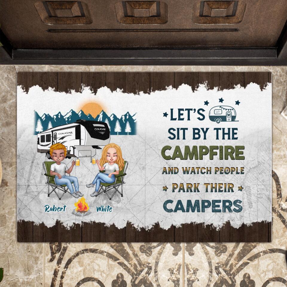Personalized Camping Friends Doormat - Up to 7 People - Gift Idea For Friends/Camping Lovers - Let's Sit By The Campfire And Watch People Park Their Campers
