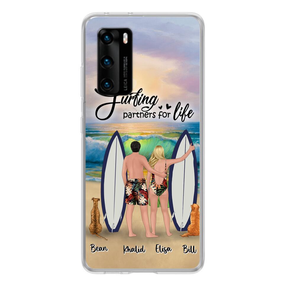 Personalized Surfing Phone Case - Couple And 2 Pets - Phone Case For Xiaomi, Huawei and Oppo- Surfing Partners For Life - CCS180