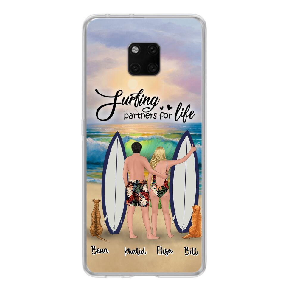 Personalized Surfing Phone Case - Couple And 2 Pets - Phone Case For Xiaomi, Huawei and Oppo- Surfing Partners For Life - CCS180
