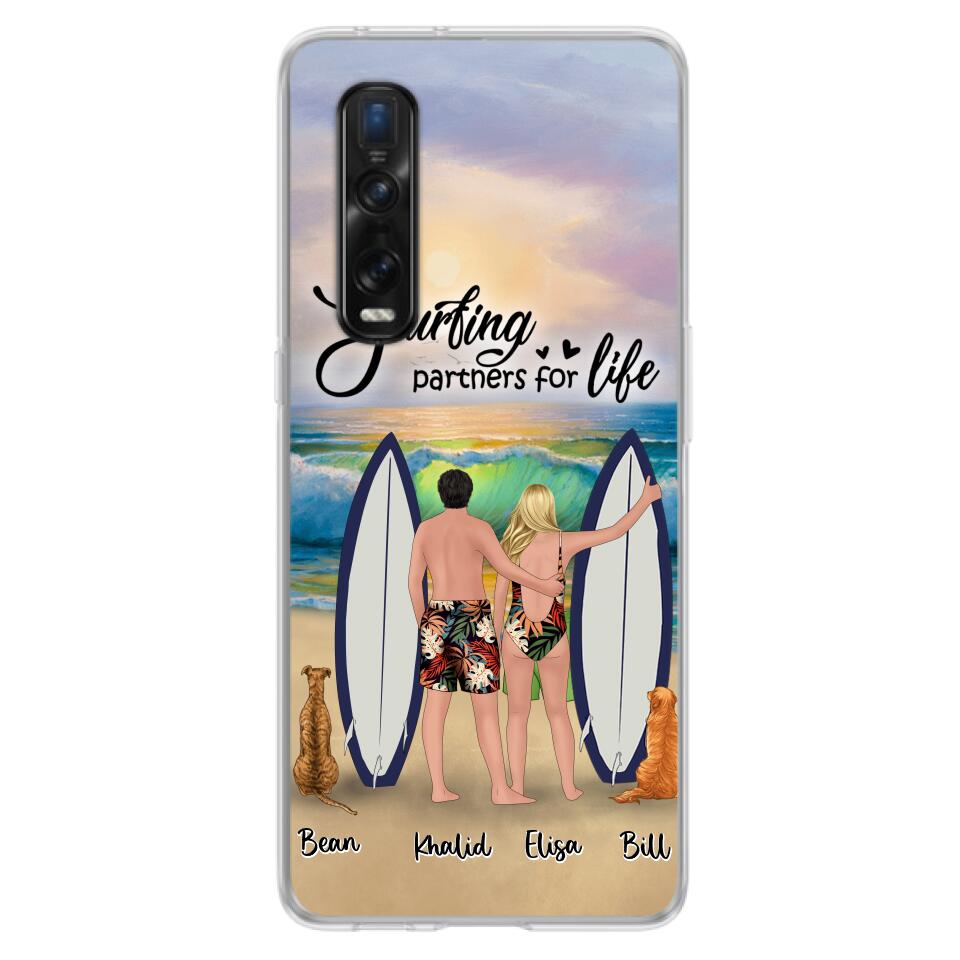 Personalized Surfing Phone Case - Couple And 2 Pets - Phone Case For Xiaomi, Huawei and Oppo- Surfing Partners For Life - CCS180