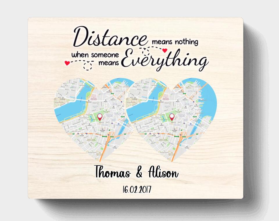 Custom Personalized Map Couple Horizontal Canvas - Best Gift For Couple - Distance Means Nothing When Someone Means Everything