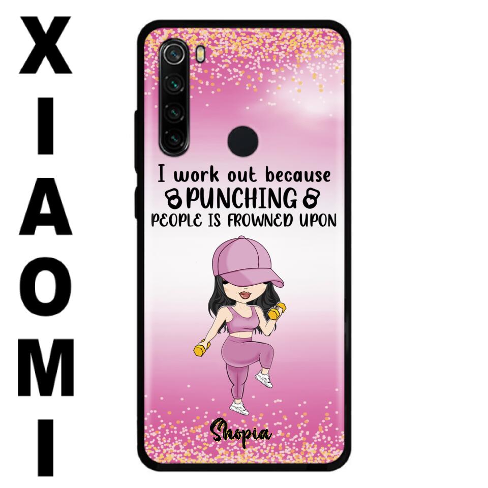 Custom Personalized Gym Girl Chibi Phone Case - Gift Idea For Gym Lovers - I Worked Out Because Punching People Is Frowned Upon - Cases For Oppo, Xiaomi And Huawei
