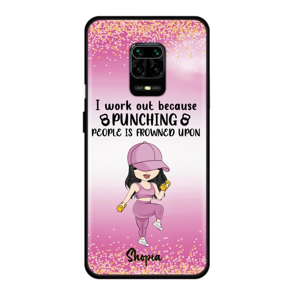 Custom Personalized Gym Girl Chibi Phone Case - Gift Idea For Gym Lovers - I Worked Out Because Punching People Is Frowned Upon - Cases For Oppo, Xiaomi And Huawei