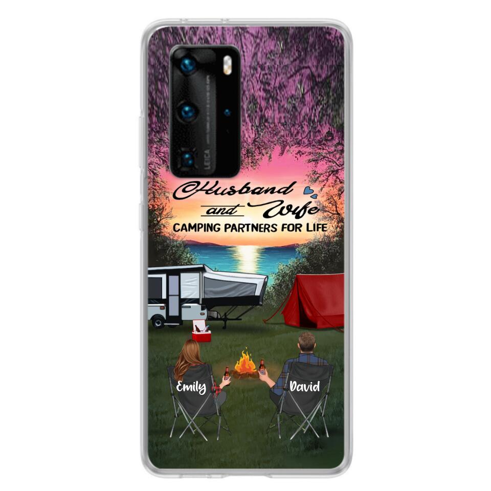 Personalized Camping Phone Case - Couple With Up to 3 Kids And 4 Pets - Gift Idea For Camping Lover - Husband And Wife Camping Partners For Life - Case For Xiaomi, Oppo And Huawei