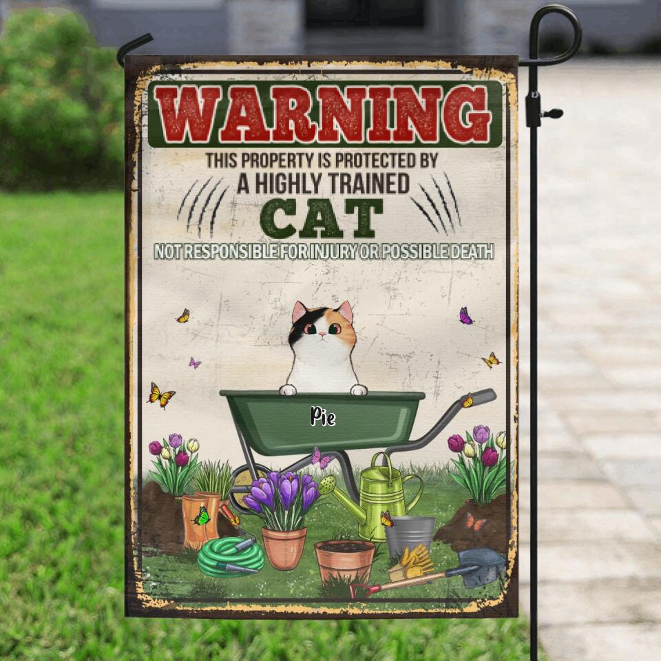 Personalized Cat Flag Sign - Gift Idea For Cat Lovers - Up to 6 Cats - This Property Is Protected By Highly Trained Cats, Not Responsible For Injury Or Possible Death