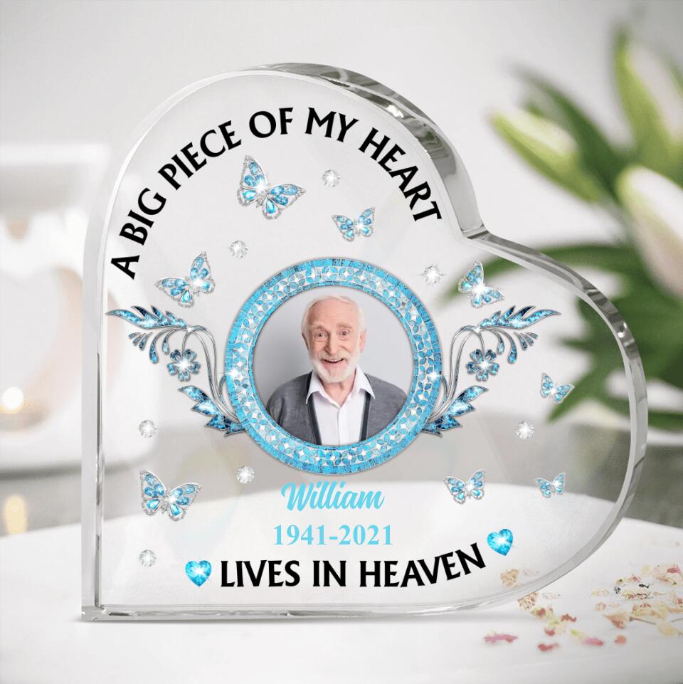 Personalized Dad Memorial Heart Acrylic Plaque - Memorial Gift Idea - A Big Piece Of My Heart Live In Heaven