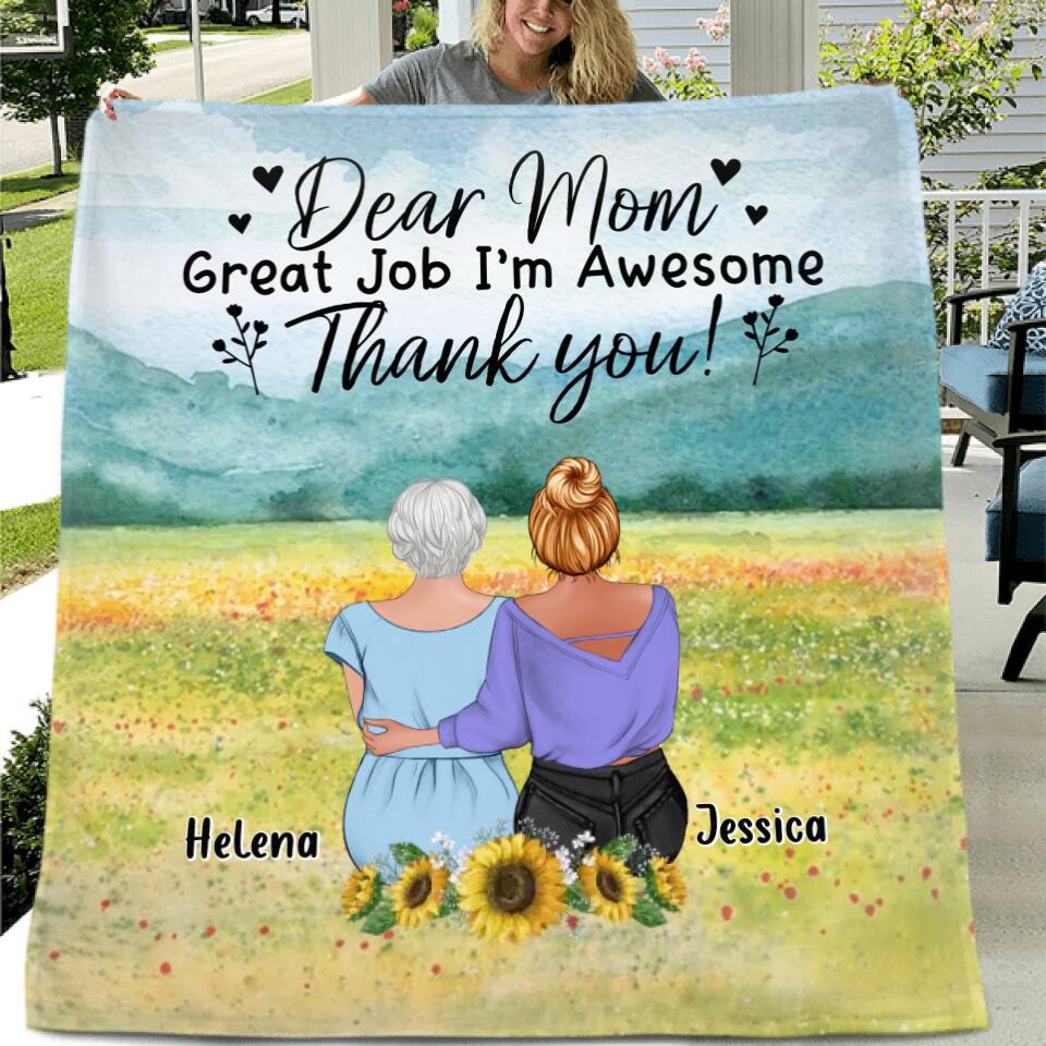 Personalized Mom & Daughter Quilt/Fleece Throw Blanket/Pillow Cover - Mother's Day Gift Idea From Daughter - Dear Mom Great Job I'm Awesome