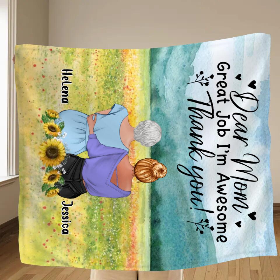 Personalized Mom & Daughter Quilt/Fleece Throw Blanket/Pillow Cover - Mother's Day Gift Idea From Daughter - Dear Mom Great Job I'm Awesome