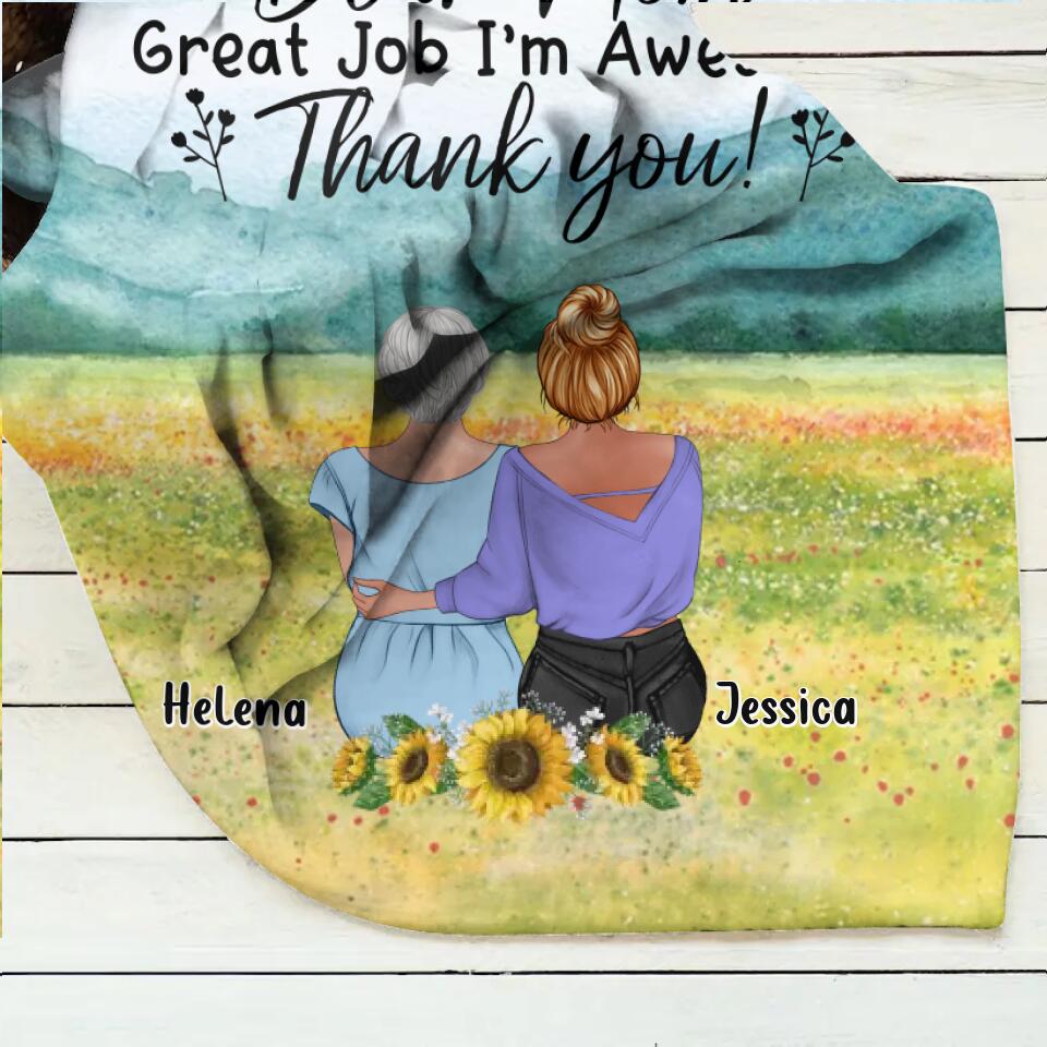 Personalized Mom & Daughter Quilt/Fleece Throw Blanket/Pillow Cover - Mother's Day Gift Idea From Daughter - Dear Mom Great Job I'm Awesome