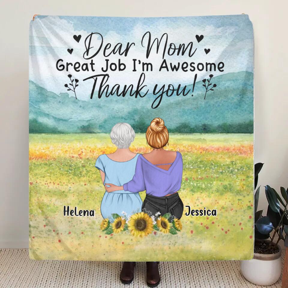 Personalized Mom & Daughter Quilt/Fleece Throw Blanket/Pillow Cover - Mother's Day Gift Idea From Daughter - Dear Mom Great Job I'm Awesome