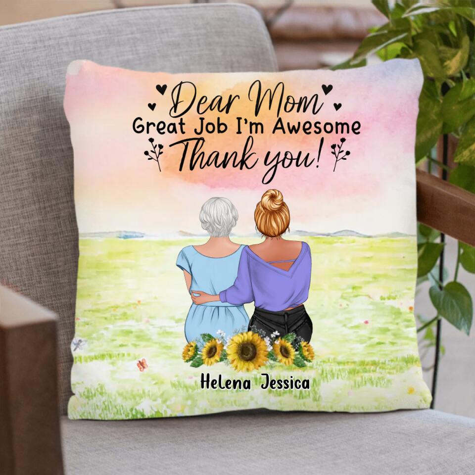 Personalized Mom & Daughter Quilt/Fleece Throw Blanket/Pillow Cover - Mother's Day Gift Idea From Daughter - Dear Mom Great Job I'm Awesome