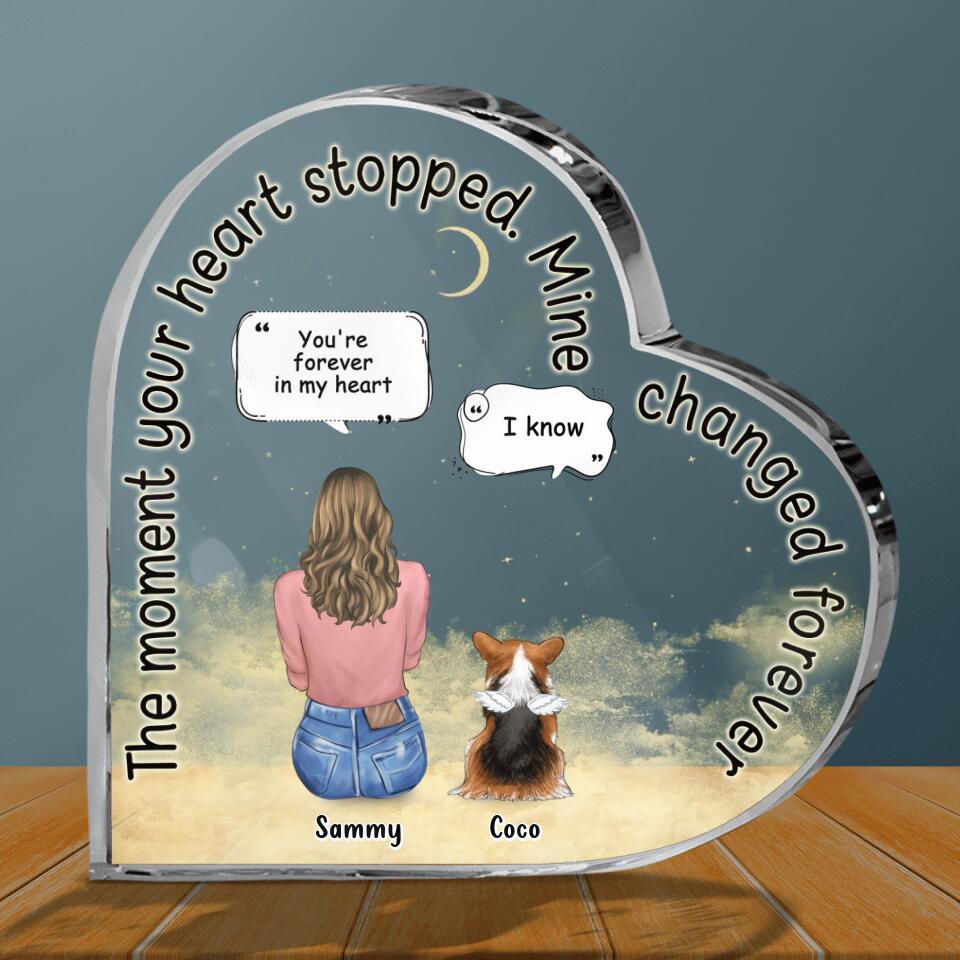 Personalized Memorial Pet Crystal Heart - Adult/Couple With Up to 4 Pets - Memorial Gift Idea For Dog/Cat Lover - The Moment Your Heart Stopped Mine Changed Forever