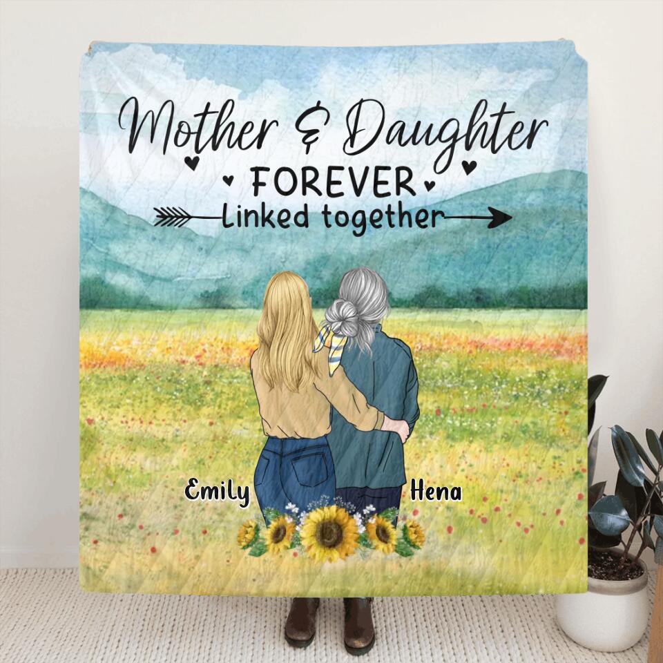 Personalized Mom & Daughter Quilt/Fleece Throw Blanket/Pillow Cover - Mother's Day Gift Idea From Daughter - Mother & Daughter Forever Linked Together