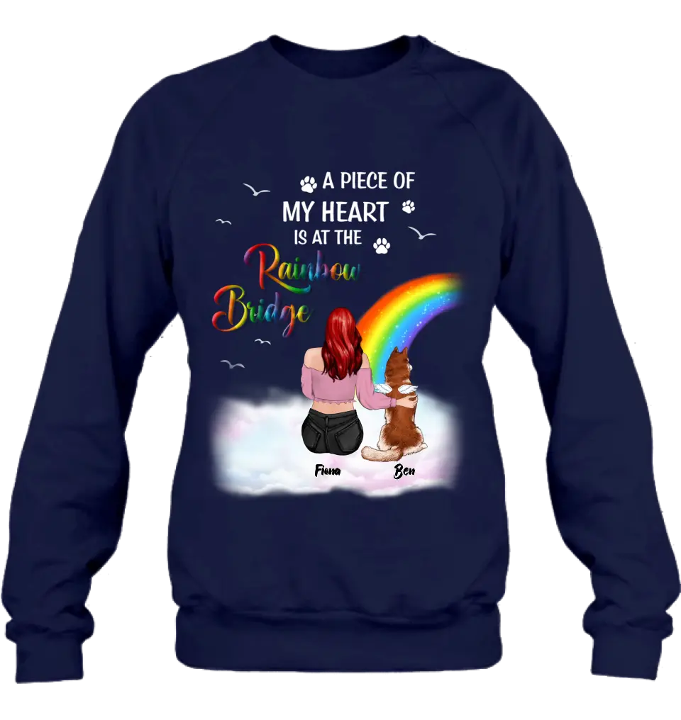 Custom Personalized Memorial Shirt - Memorial Gift Idea for Dog/Cat Owners/Mother's Day - A Piece Of My Heart Is At The Rainbow Bridge