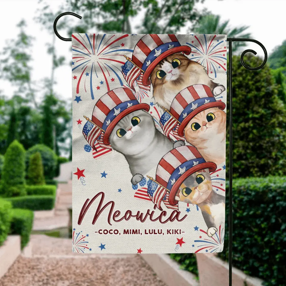 Personalized 4th Of July Pet Flag Sign - Up to 4 Pets - Gift Idea For Independence Day/Dog/Cat Lover - Meowica