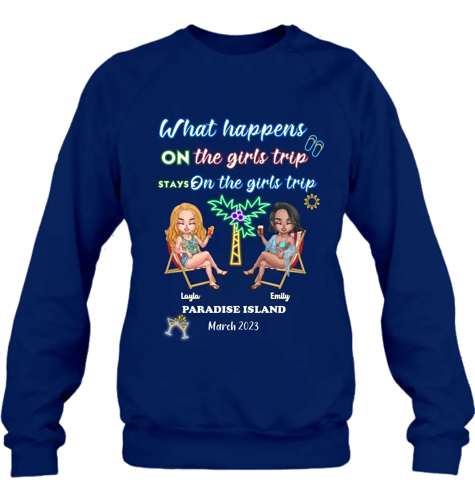 Personalized Girl's Trip Shirt/Hoodie/Long sleeve/Sweatshirt - Up to 6 People - Gift Idea For Besties/Sisters/Friends - What Happens On The Girls Trip Stays On The Girls Trip