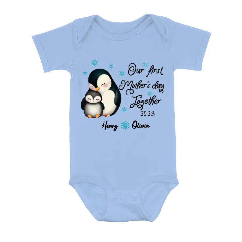 Personalized Penguin Shirt/ Baby Onesie - Gift Idea For Mother's Day - Our First Mother's Day Together 2023