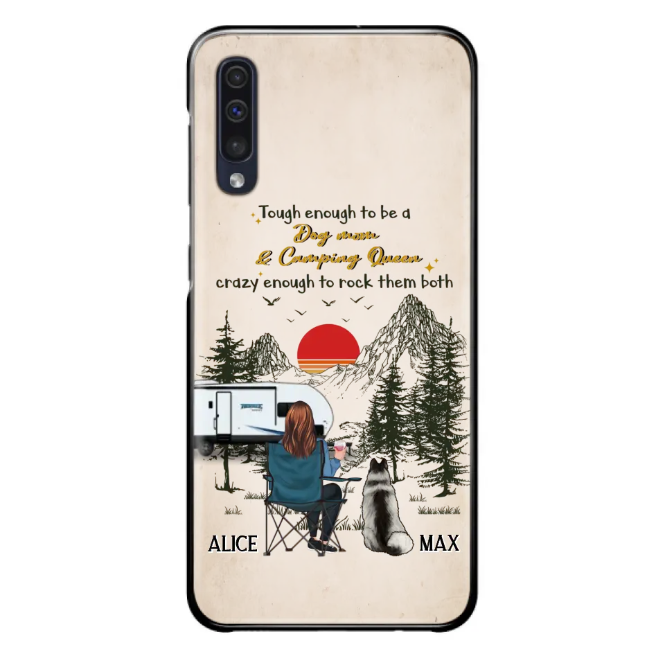 Custom Personalized Dog Mom Phone Case - Upto 4 Dogs - Mother's Day Gift Idea Dog/Camping Lovers - Tough Enough To Be A Dog Mom And Camping Queen Crazy Enough To Rock Them Both - Case For iPhone/Samsung