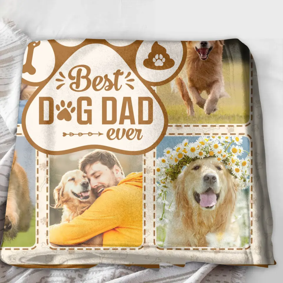 Personalized Dog Dad Fleece Throw Blanket/Quilt - Upload Photos - Father's Day Gift Idea for Dog Owners - Best Dog Dad Ever