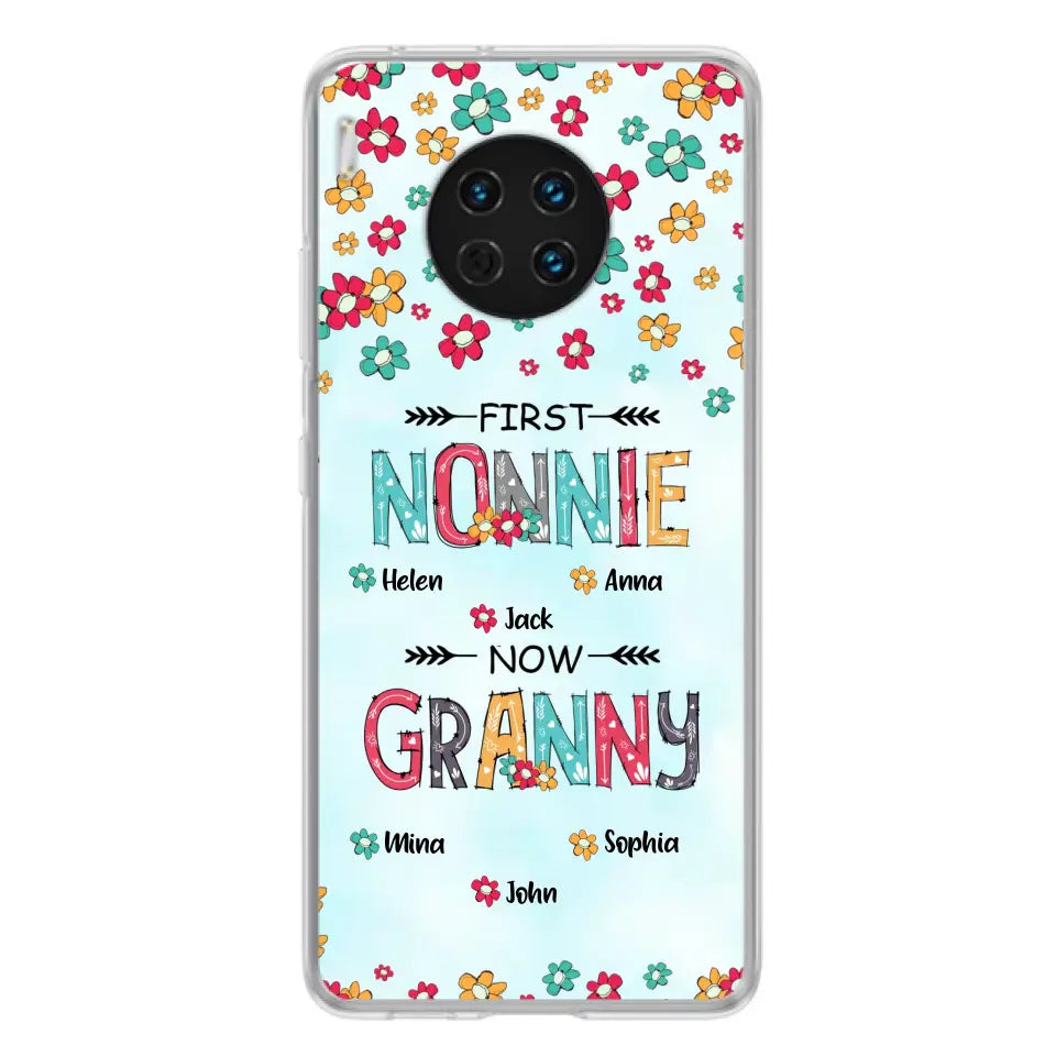 Personalized Grandma Phone Case - Up to 4 Kids And 8 Grandkids - Mother's Day Gift Idea for Grandma - First Mom Now Nana Kid And Grandkids Flower Pattern - Cases For Xiaomi/ Oppo/ Huawei