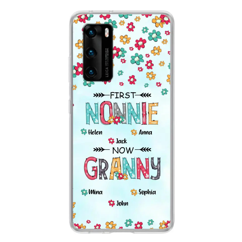 Personalized Grandma Phone Case - Up to 4 Kids And 8 Grandkids - Mother's Day Gift Idea for Grandma - First Mom Now Nana Kid And Grandkids Flower Pattern - Cases For Xiaomi/ Oppo/ Huawei