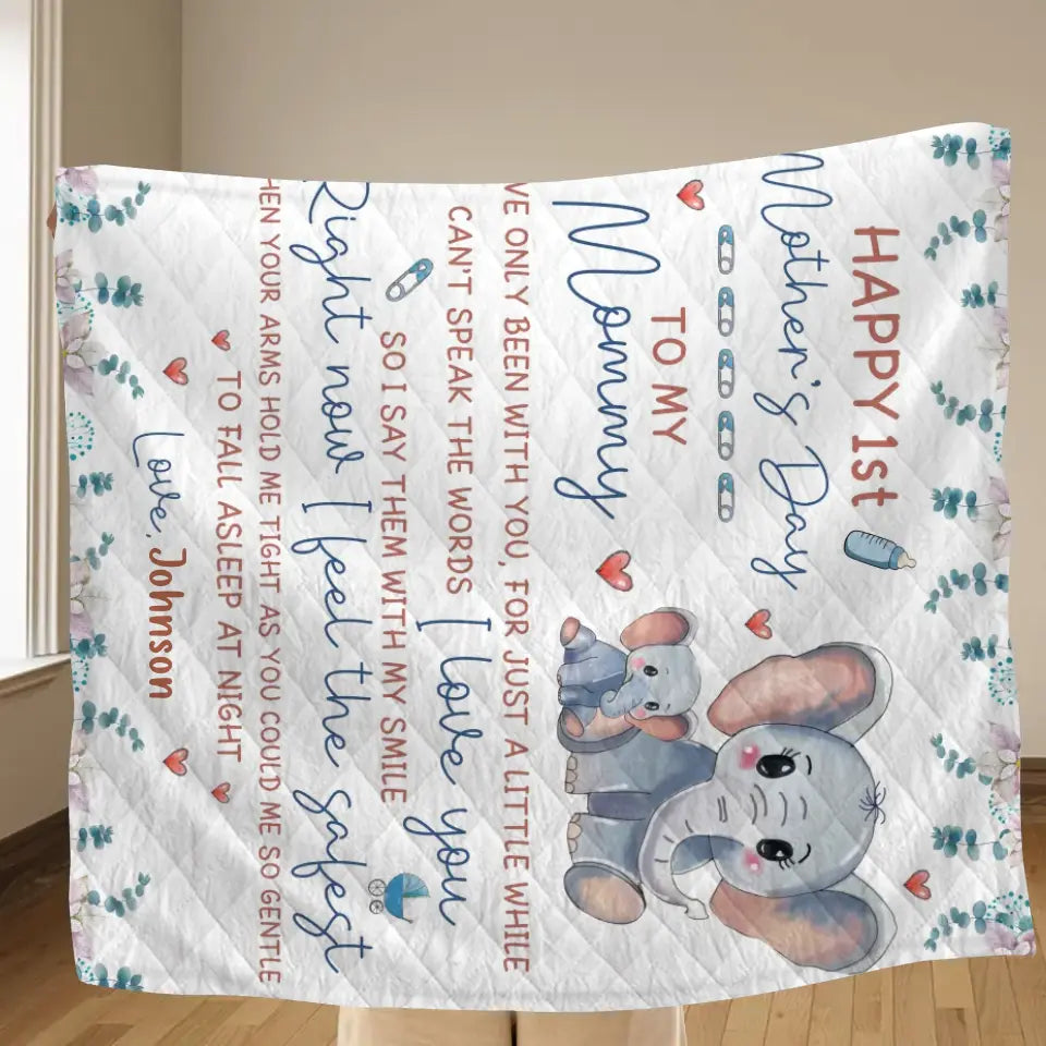 Personalized Elephant Quilt/Fleece Throw Blanket - Gift Idea For Mother's Day - To My Mommy I've Only Been Your Little One For Just A Little While