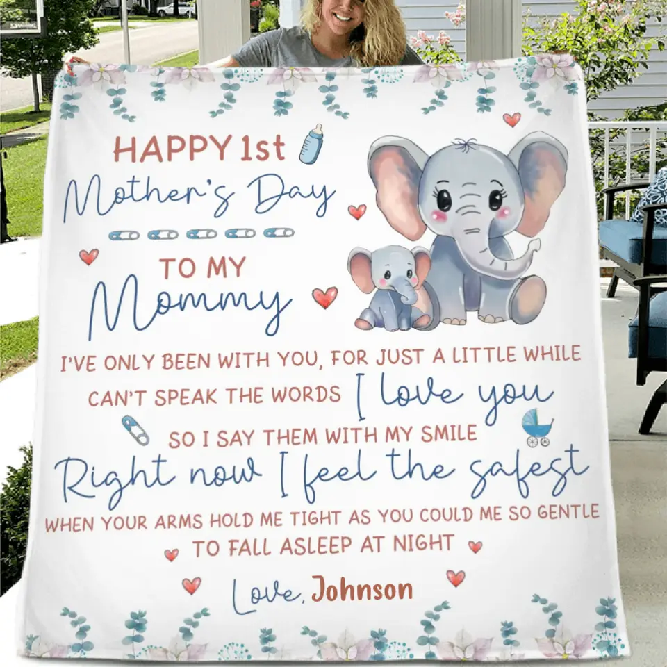 Personalized Elephant Quilt/Fleece Throw Blanket - Gift Idea For Mother's Day - To My Mommy I've Only Been Your Little One For Just A Little While