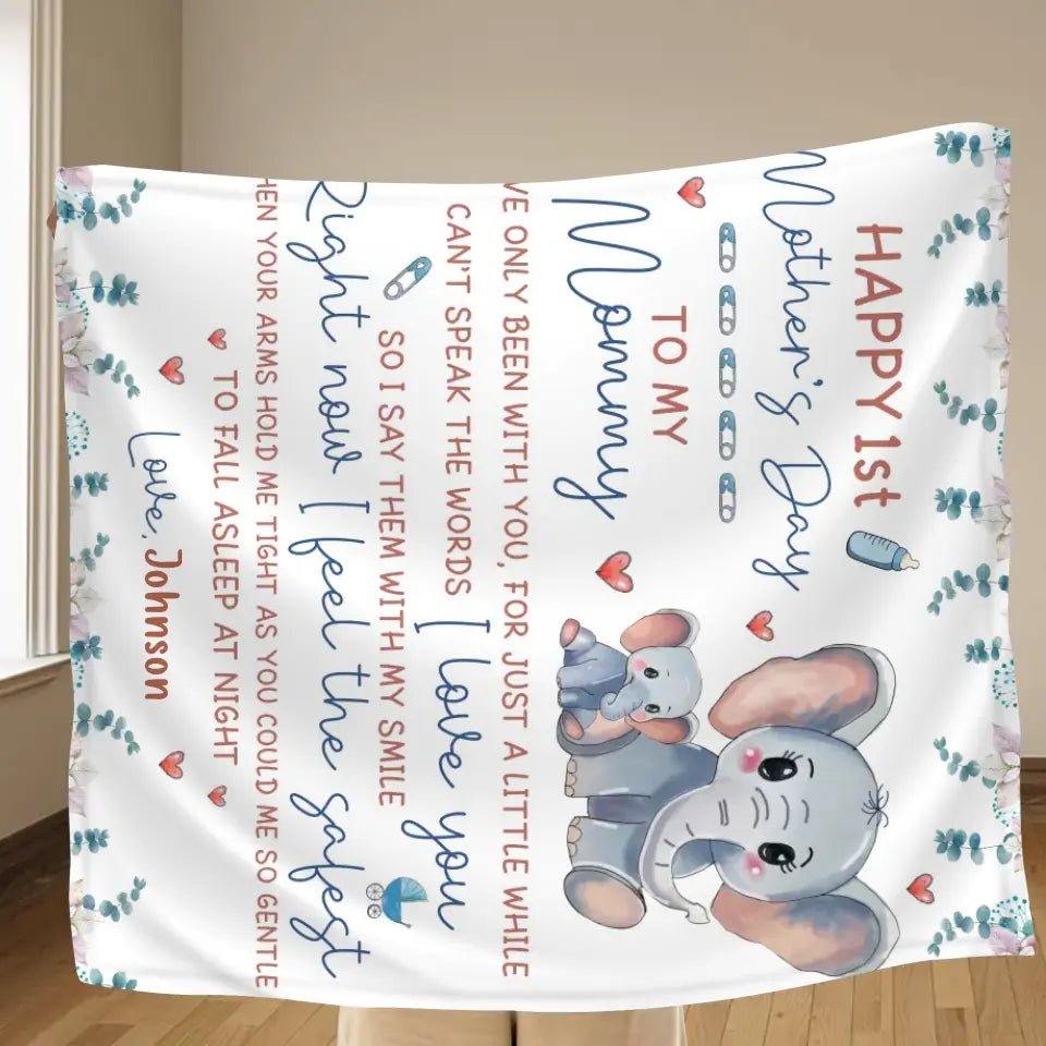 Personalized Elephant Quilt/Fleece Throw Blanket - Gift Idea For Mother's Day - To My Mommy I've Only Been Your Little One For Just A Little While