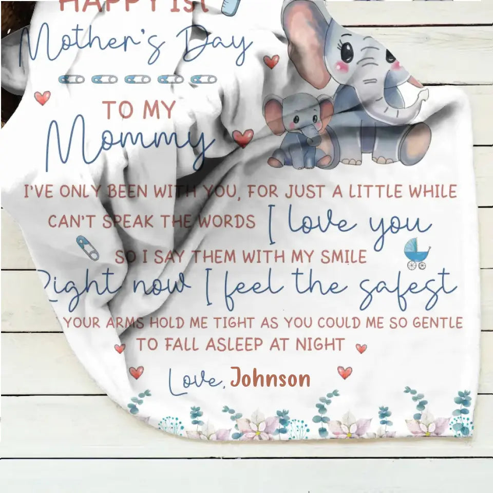 Personalized Elephant Quilt/Fleece Throw Blanket - Gift Idea For Mother's Day - To My Mommy I've Only Been Your Little One For Just A Little While
