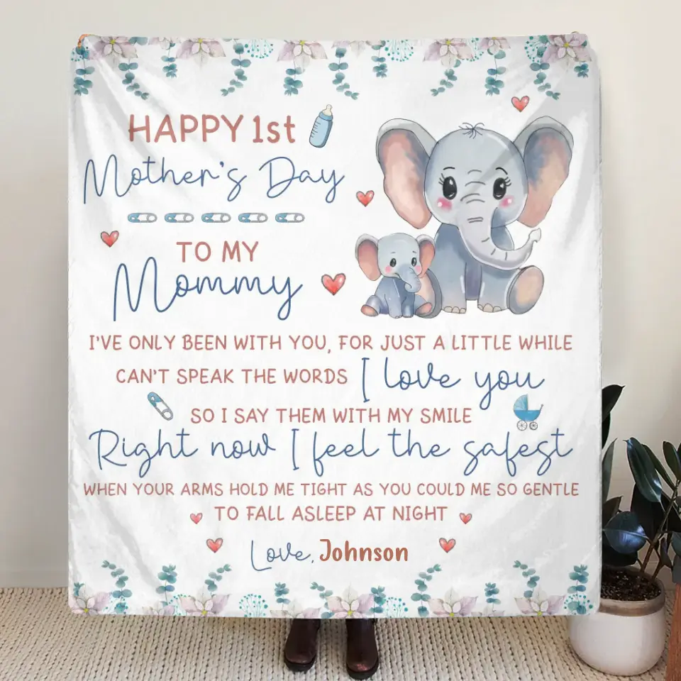 Personalized Elephant Quilt/Fleece Throw Blanket - Gift Idea For Mother's Day - To My Mommy I've Only Been Your Little One For Just A Little While